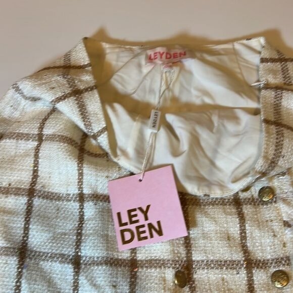 Leyden Monroe Plaid Printed MiniSkirt Size Small Ivory Tan Checked Academia NWT - Picture 10 of 14